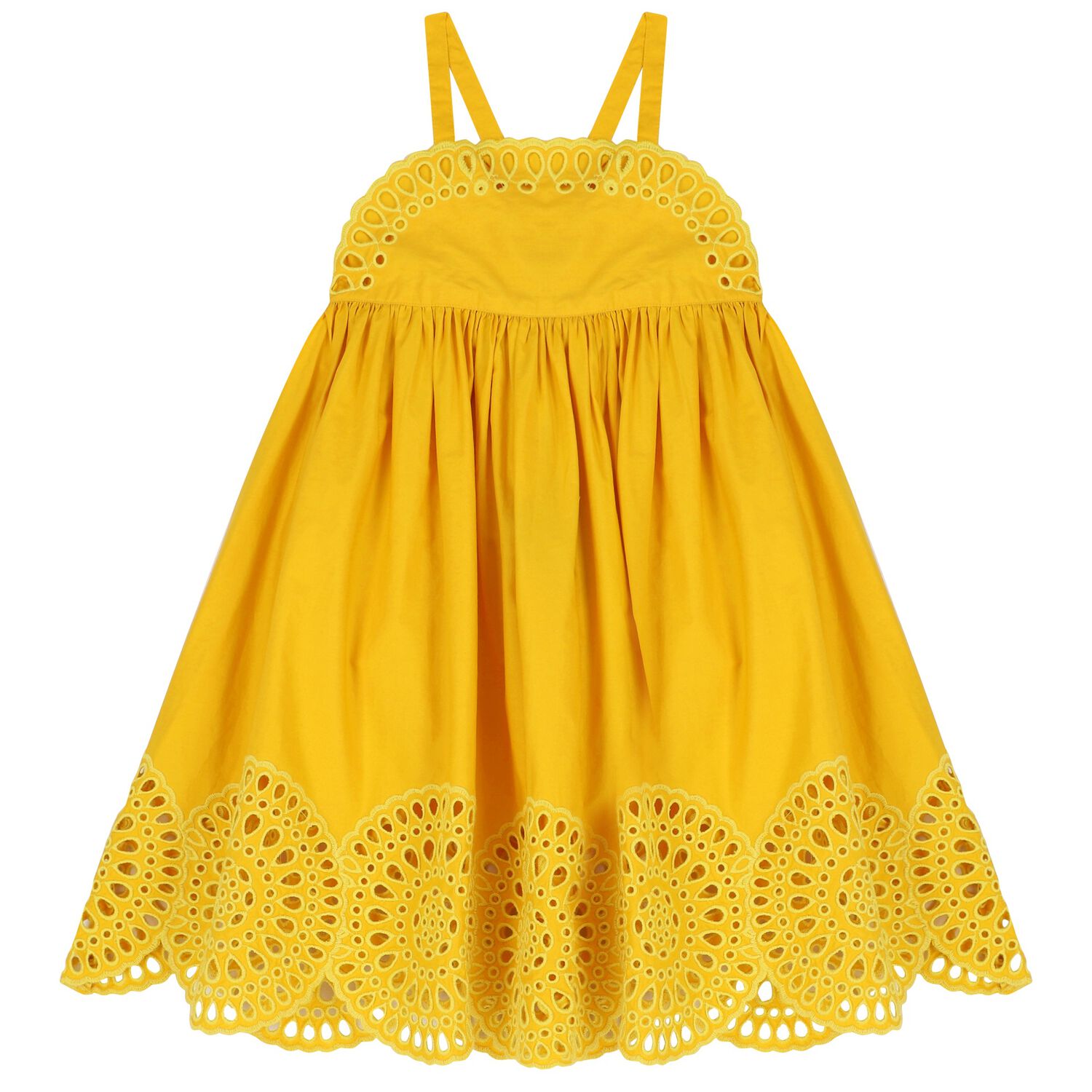 Girls Yellow Broderie Anglaise Dress, 1, hi-res image number null