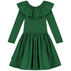 Girls Green Ruffled Long Sleeve Dress, 3, hi-res