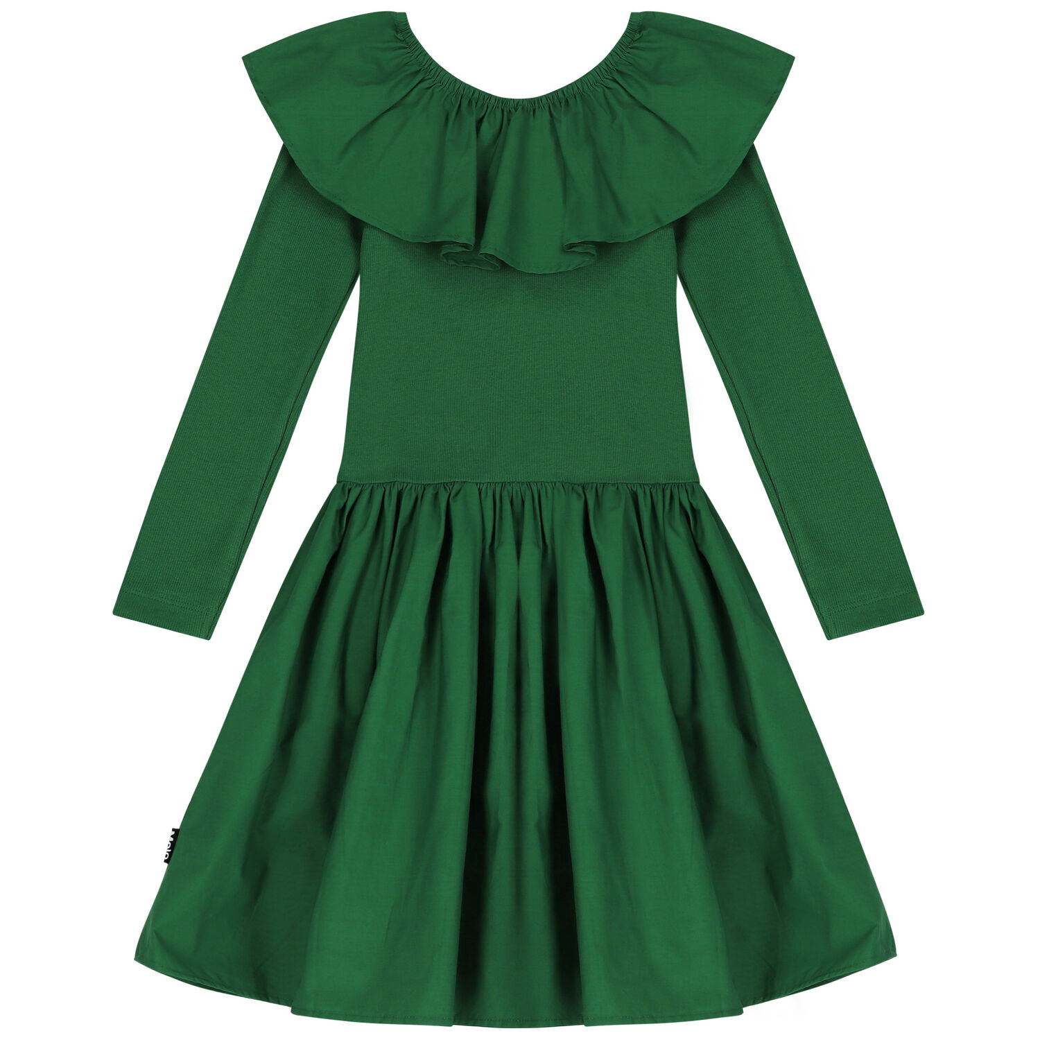 Girls Green Ruffled Long Sleeve Dress, 3, hi-res