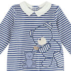 Baby Boys Navy & White Striped Velour Babygrow, 1, hi-res