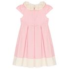 Girls Pink Ruffled Collar Pleated Dress, 2, hi-res