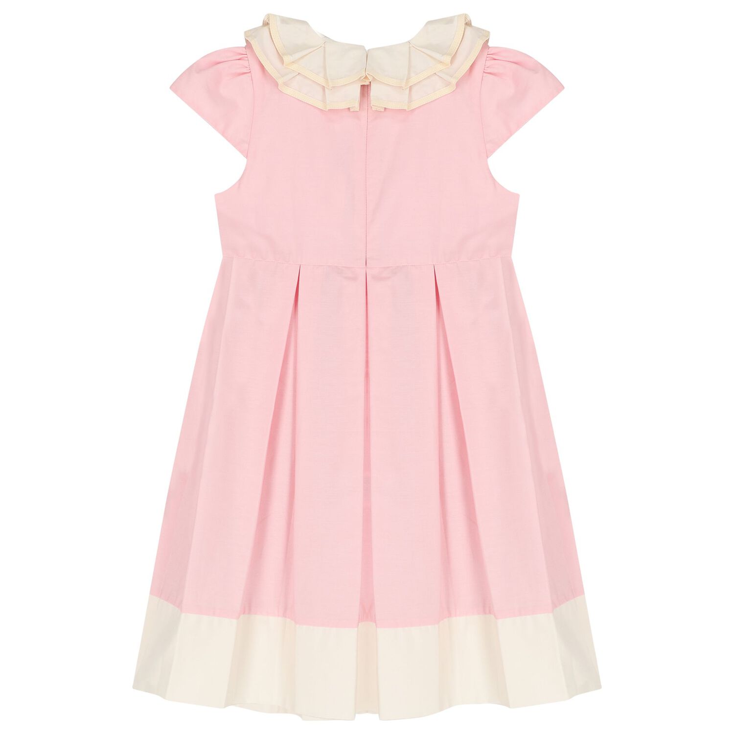 Girls Pink Ruffled Collar Pleated Dress, 2, hi-res