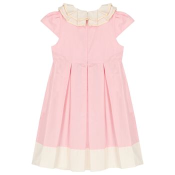 Girls Pink Ruffled Collar Pleated Dress