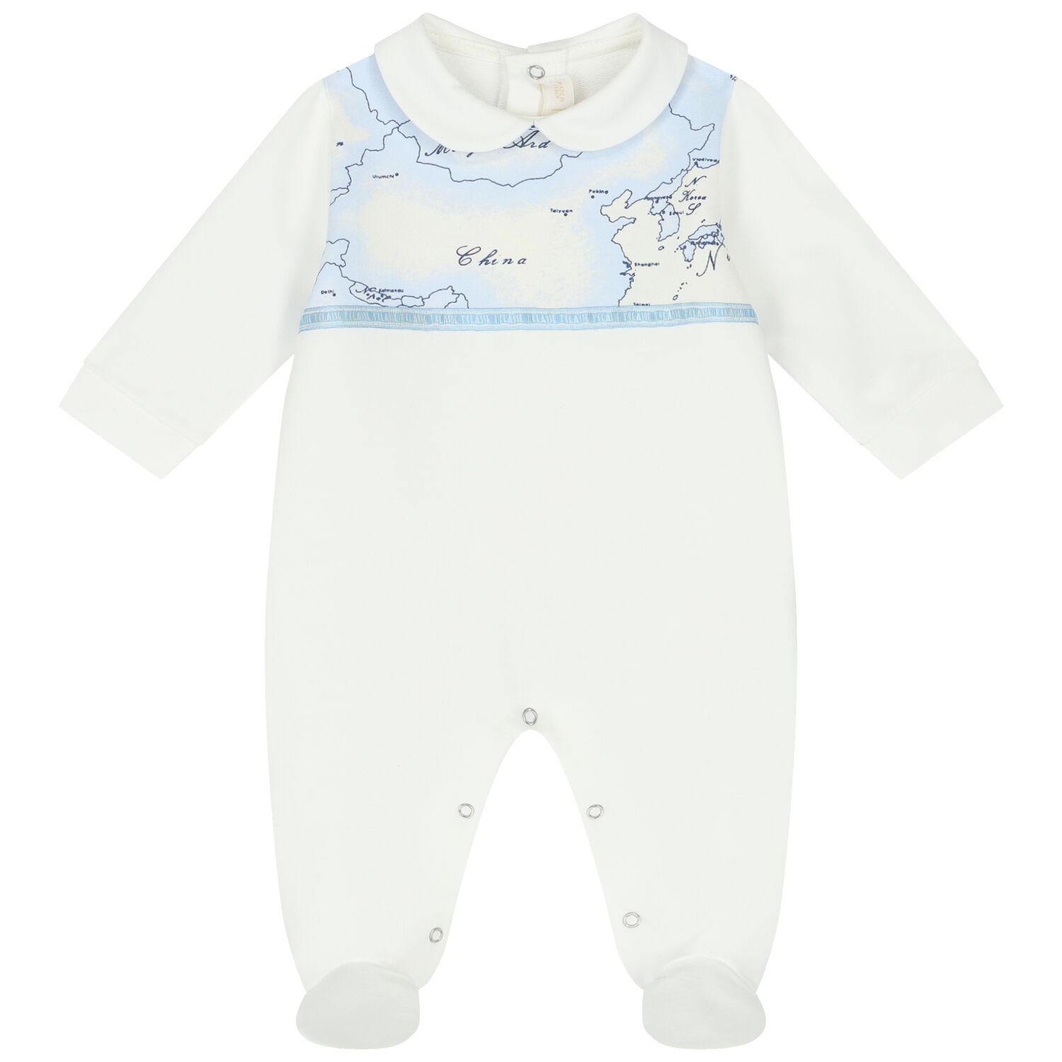 Baby Boys Ivory & Blue Geo Map Babygrow, 1, hi-res