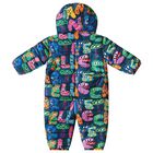 Baby Boys Navy Blue Monster Snowsuit, 1, hi-res