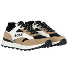 Boys Black, Beige & White Logo Trainers, 1, hi-res