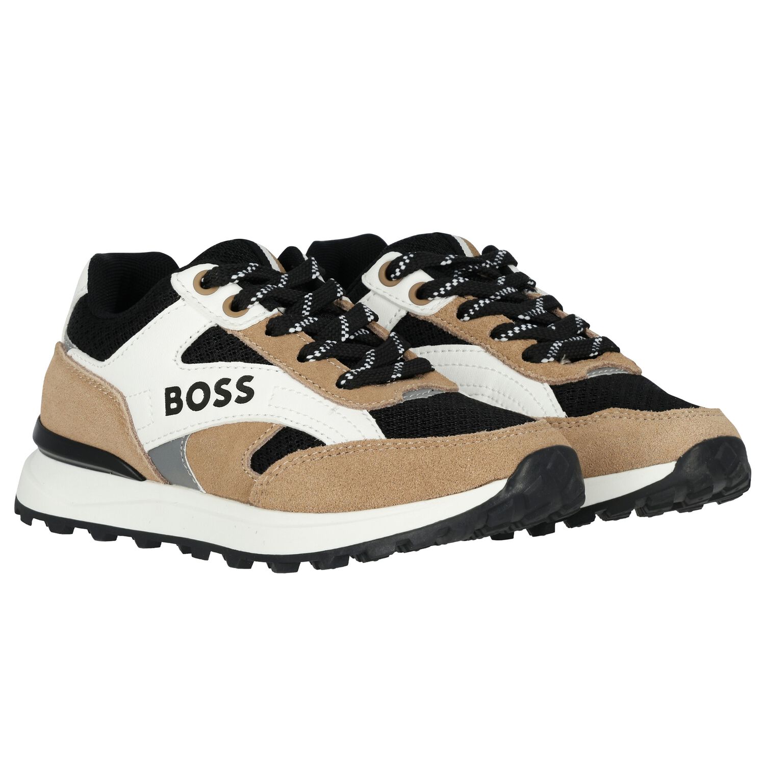 Boys Black, Beige & White Logo Trainers, 1, hi-res image number null