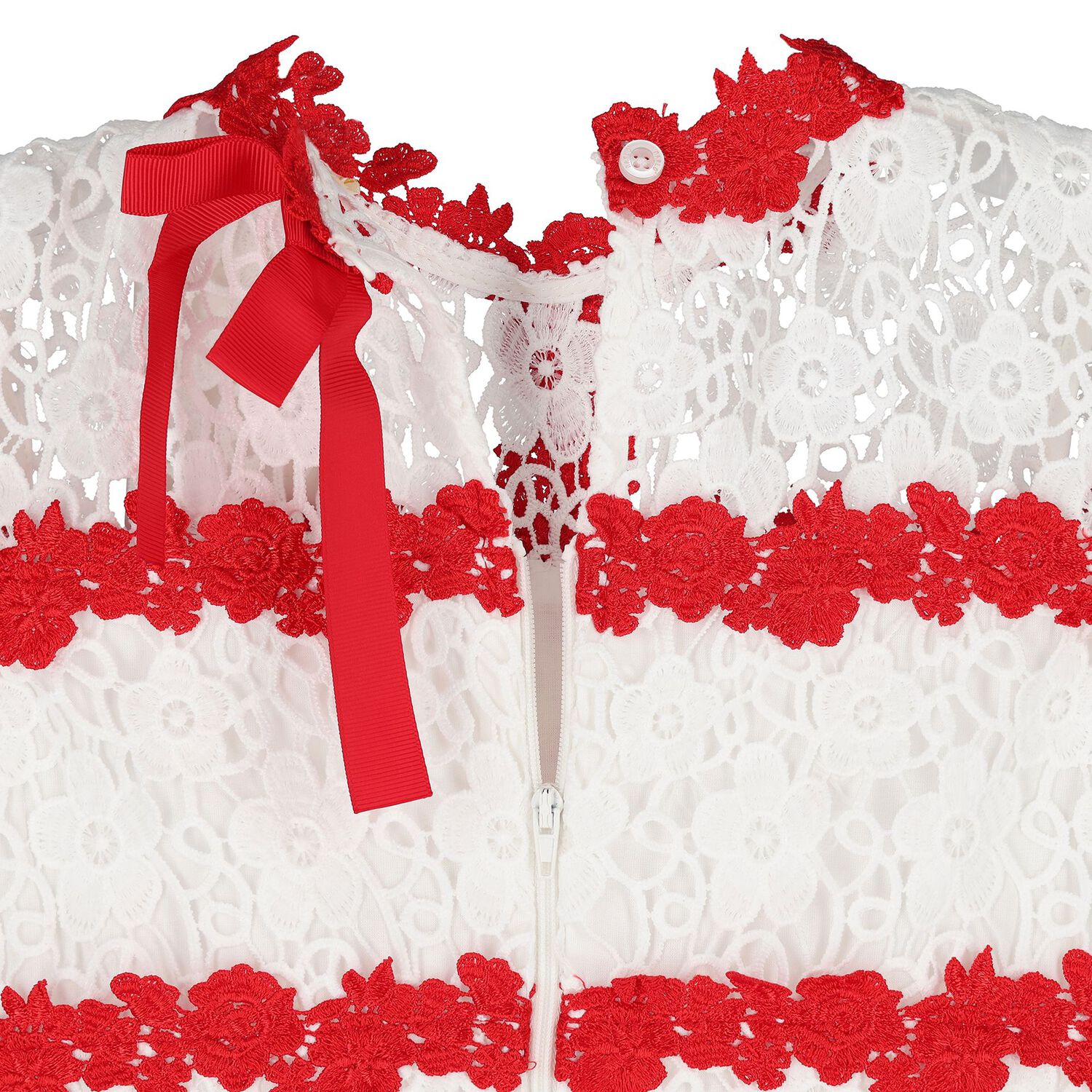 Girls White & Red Embroidered Floral Dress, 1, hi-res