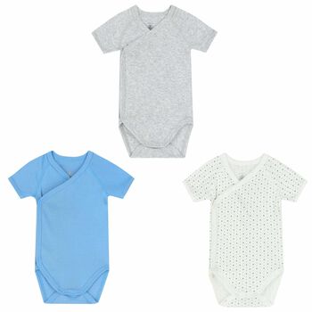 Baby Boys Blue, White & Grey Bodysuit (3 Pack)