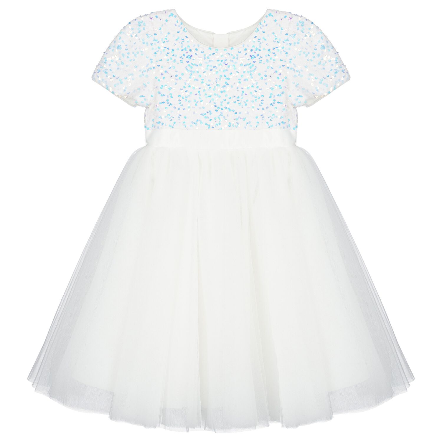 Girls White Sequin Tulle Dress, 1, hi-res image number null