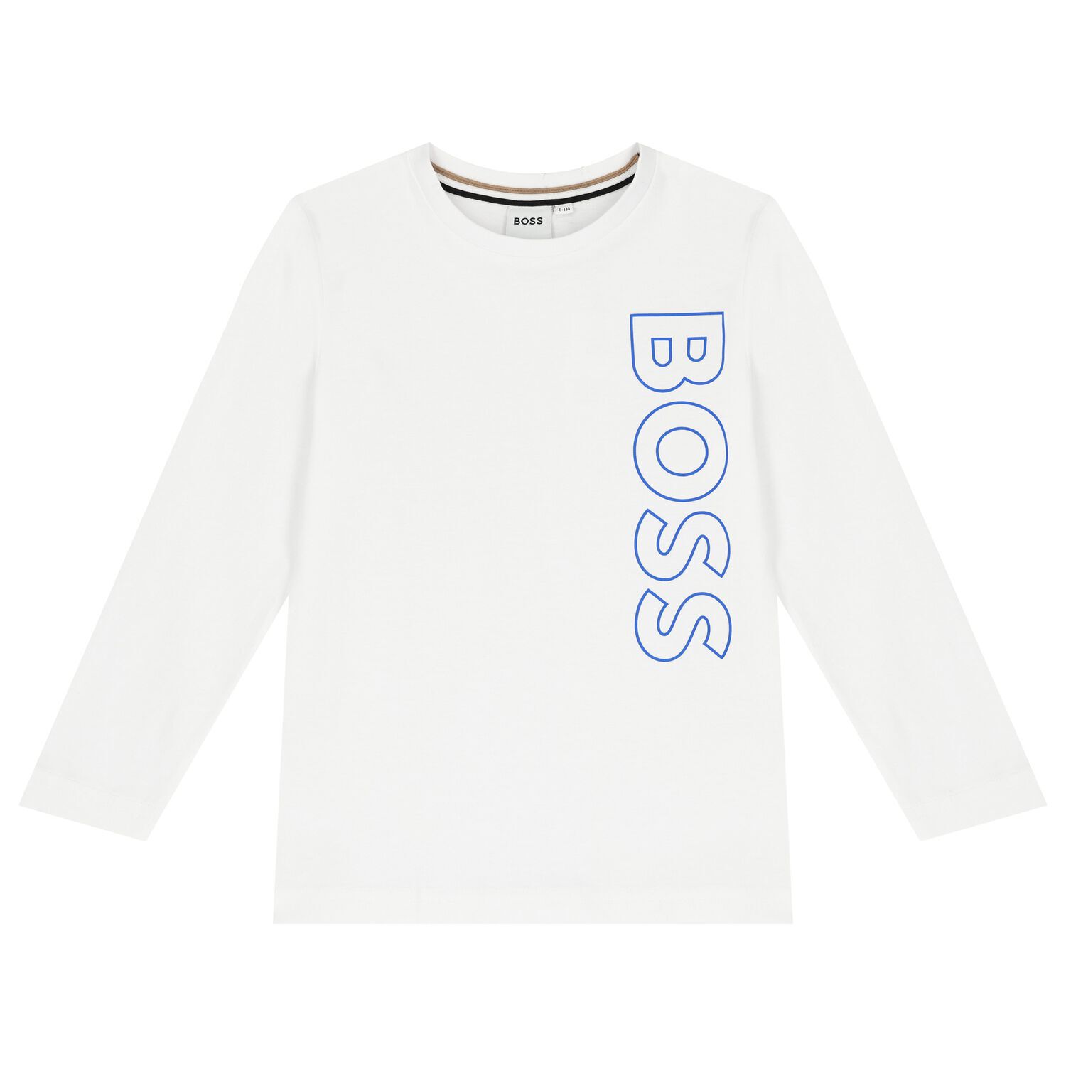 Boys White Logo Long Sleeve Top, 1, hi-res