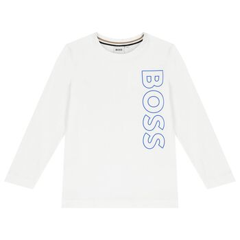 Boys White Logo Long Sleeve Top
