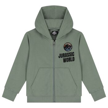 Boys Green Dinosaur Hooded Zip Up Top