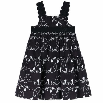 Girls Black & White Logo Dress