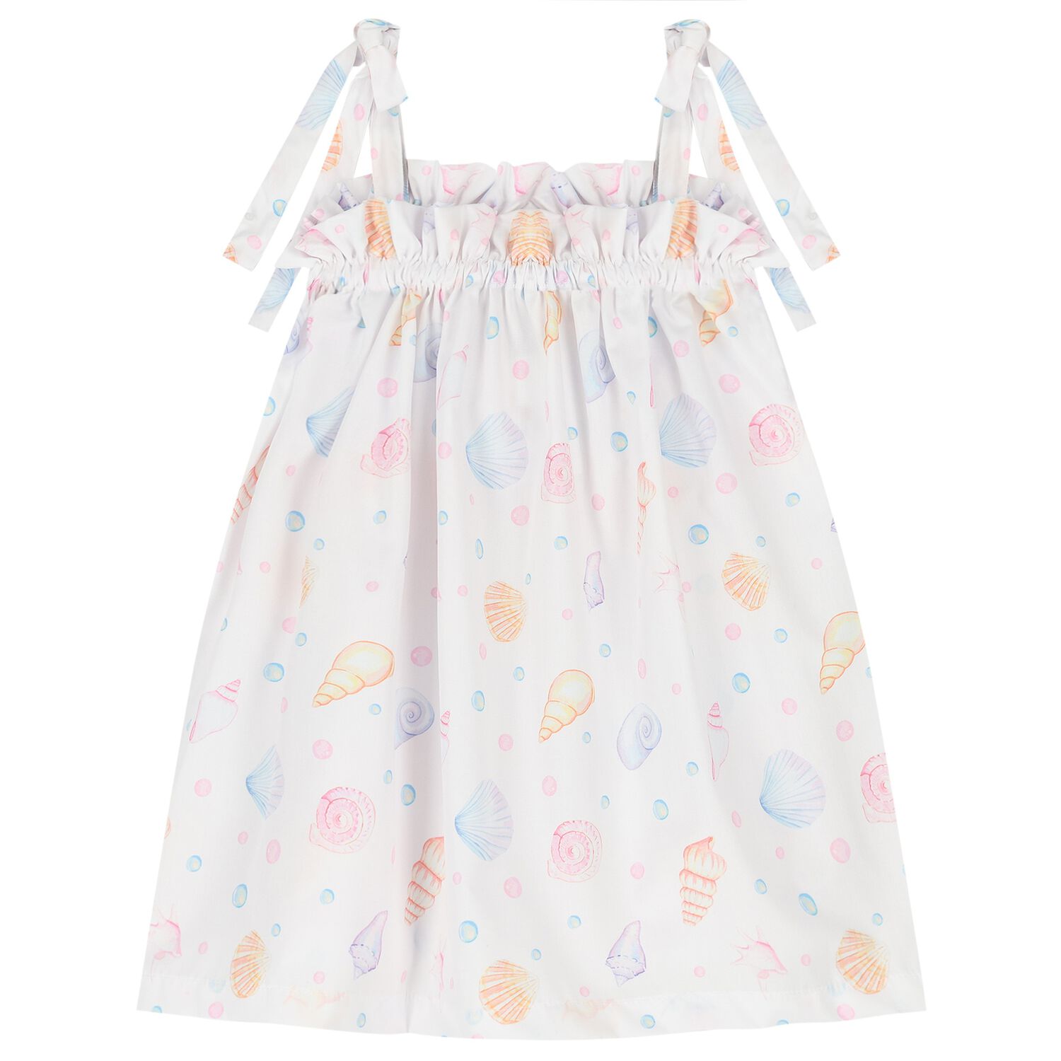 Girls White & Pink Sea Shell Beach Dress, 4, hi-res