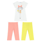 Girls White, Pink & Yellow Leggings Set, 2, hi-res