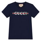 Younger Boys Navy Blue Logo T-Shirt, 1, hi-res