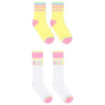 Girls White & Yellow Logo Socks ( 2-Pack )