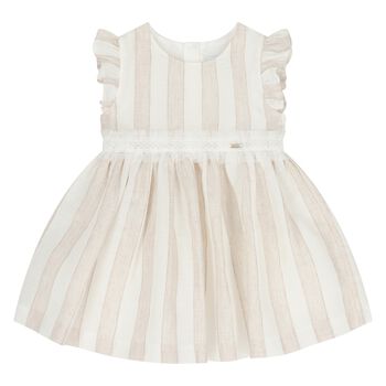 Younger Girls Ivory & Beige Striped Dress