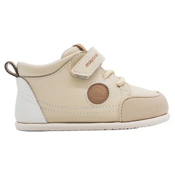 Younger Boys Beige Logo Trainers