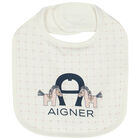 Ivory & Horse Pima Cotton Logo Baby Bib, 1, hi-res