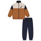 Boys Ivory, Beige & Navy Blue Tracksuit, 1, hi-res