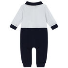 Baby Boys White & Blue Logo Romper, 1, hi-res