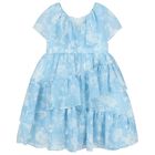Girls Blue & White Floral Dress, 1, hi-res