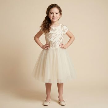 Girls Beige & Gold Tulle Dress