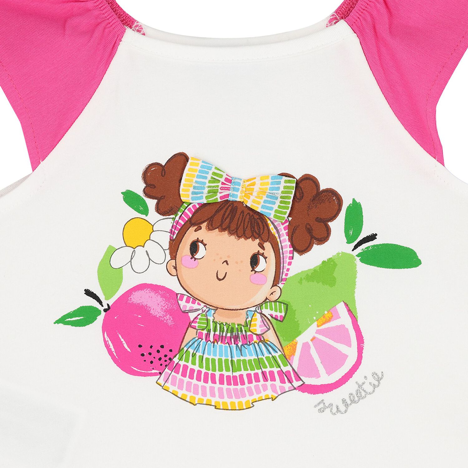 Younger Girls White & Pink Shorts Set, 1, hi-res