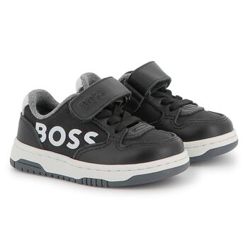 Boys Black & White Logo Trainers