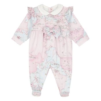 Baby Girls Pink & Blue Geo Map Babygrow