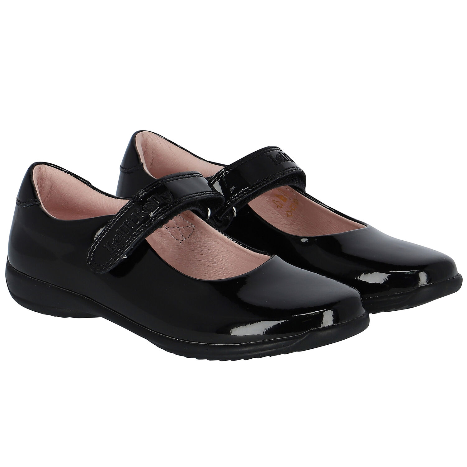 Girls Black Logo Patent Leather Shoes, 2, hi-res image number null