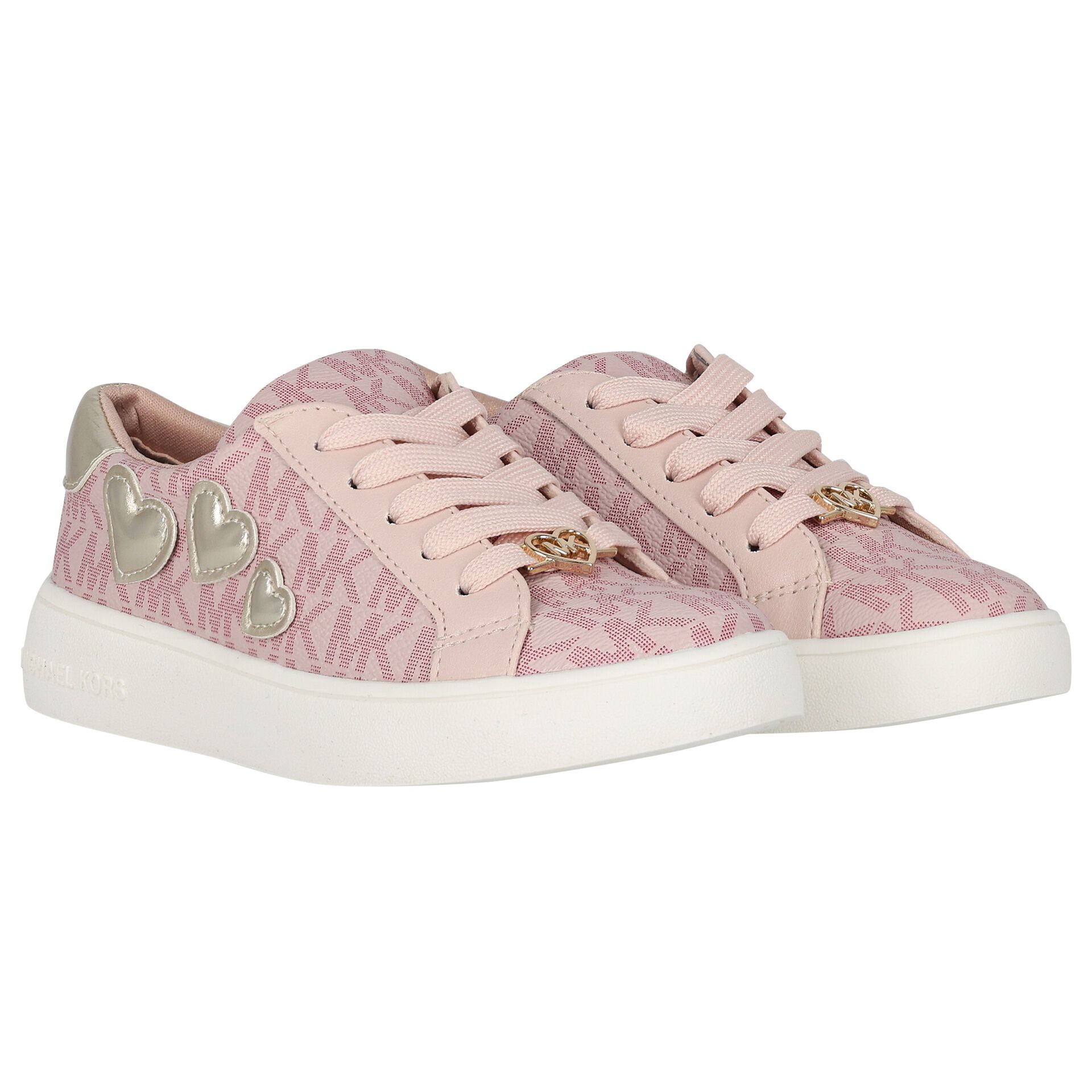 MICHAEL KORS Girls Pink Gold Logo Hearts Trainers Junior Couture UK