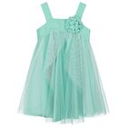 Girls Blue Flower Tulle Dress, 2, hi-res