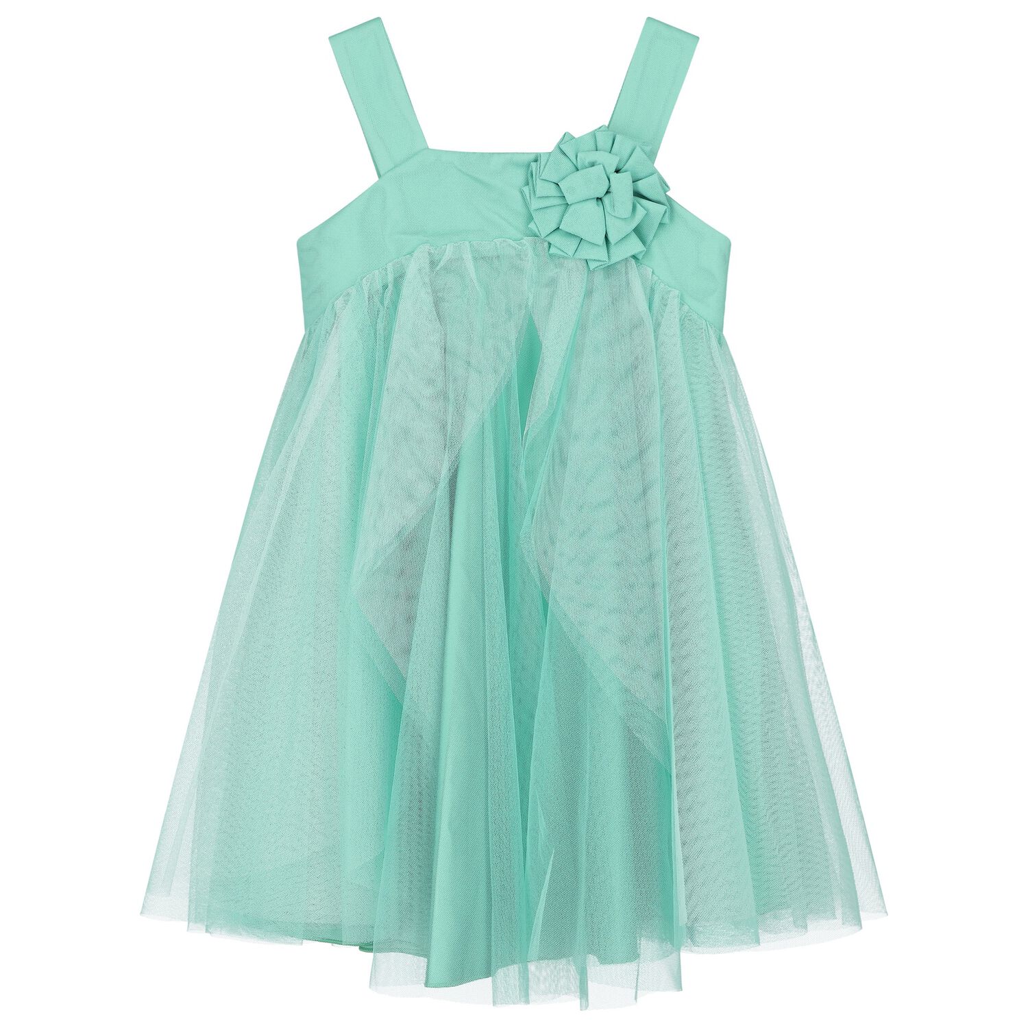 Girls Blue Flower Tulle Dress, 2, hi-res