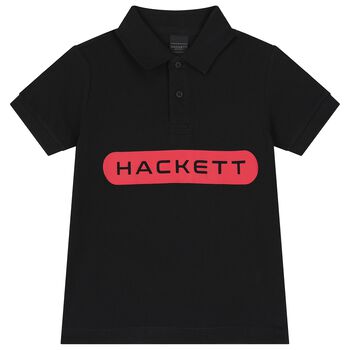 Hackett London Boys Black Cotton Logo Polo Shirt, 2 Boys Black Cotton Logo Polo Shirt