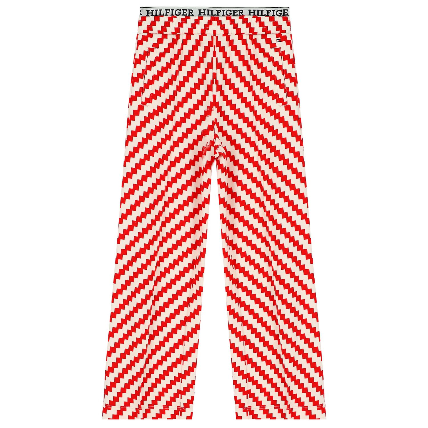 Girls Ivory & Red Zigzag Striped Trousers, 1, hi-res