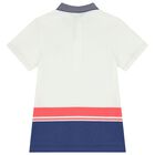 Boys White Striped Polo Shirt, 1, hi-res