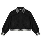 Girls Black Logo Rhinestone Zip Up Top, 1, hi-res