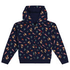 Girls Navy Blue Logo Hooded Zip Up Top, 1, hi-res