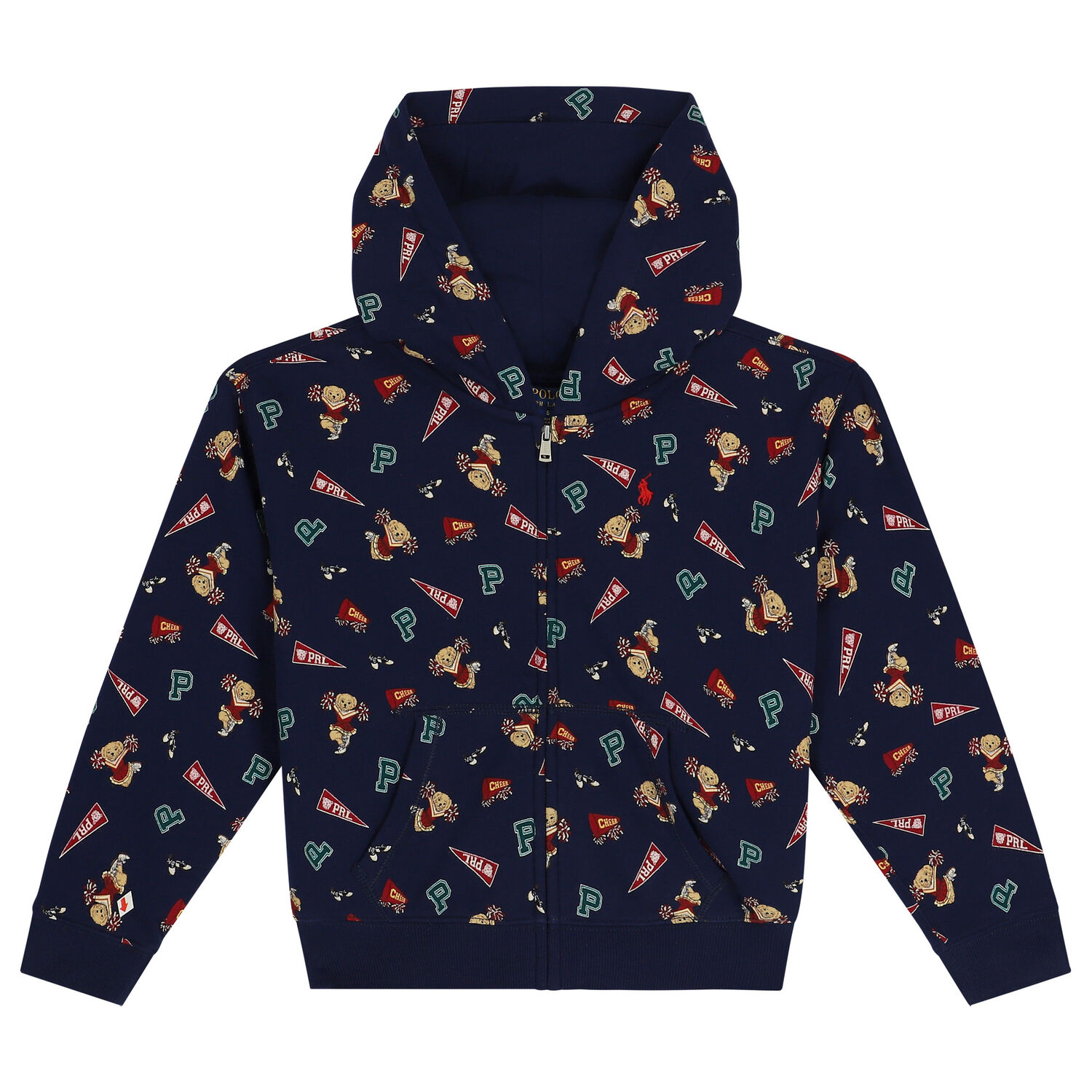 Girls Navy Blue Logo Hooded Zip Up Top, 1, hi-res image number null