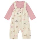 Baby Girls Ivory & Pink Animals Baby Dungaree Set, 1, hi-res