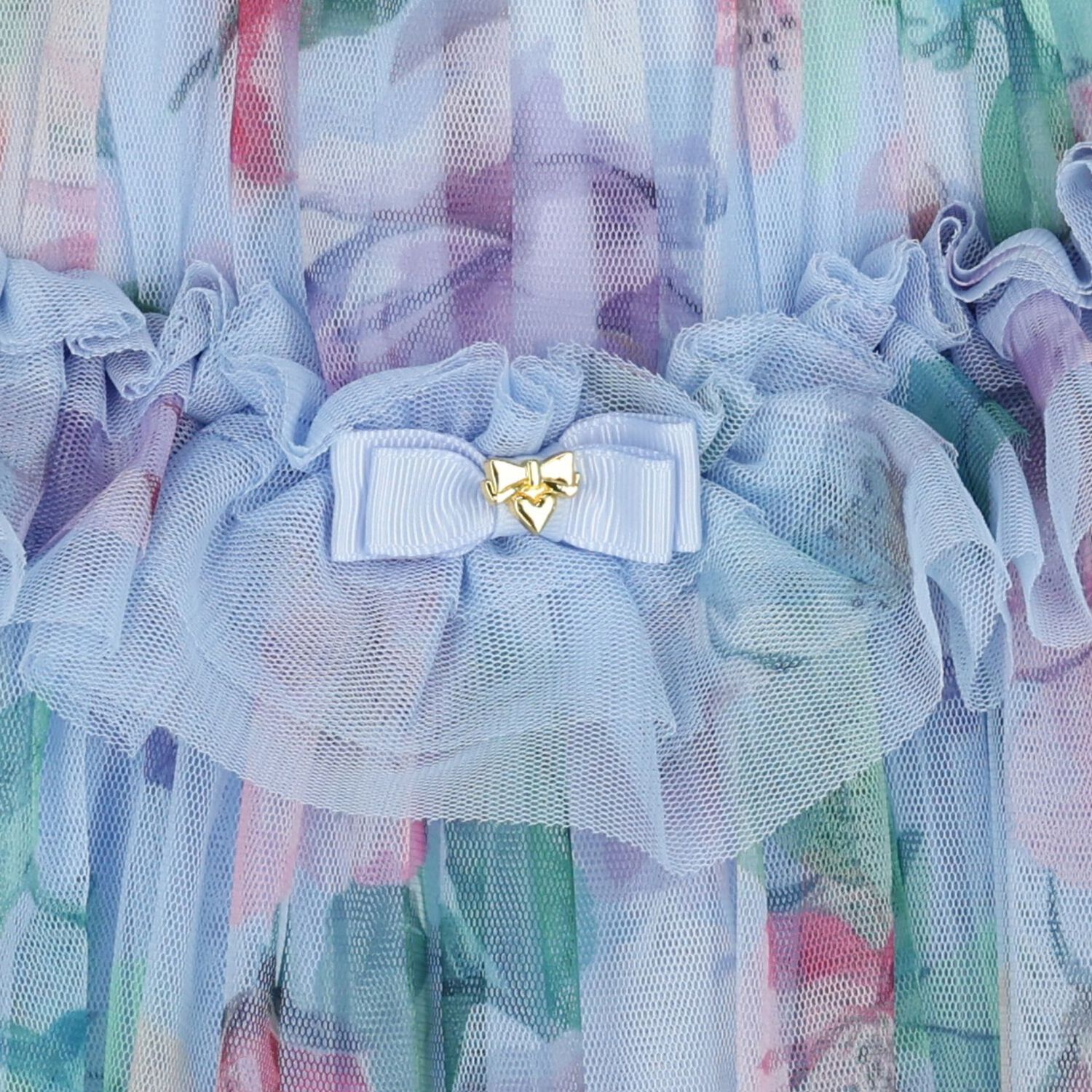 Baby Girls Blue Floral Tulle Dress , 1, hi-res