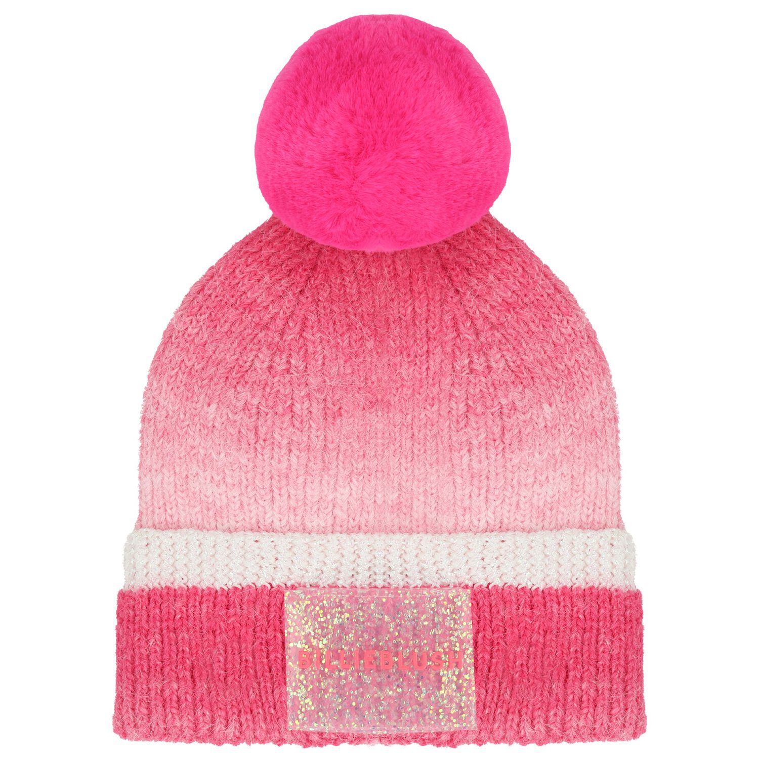 Younger Girls Pink Knitted Hat, 1, hi-res