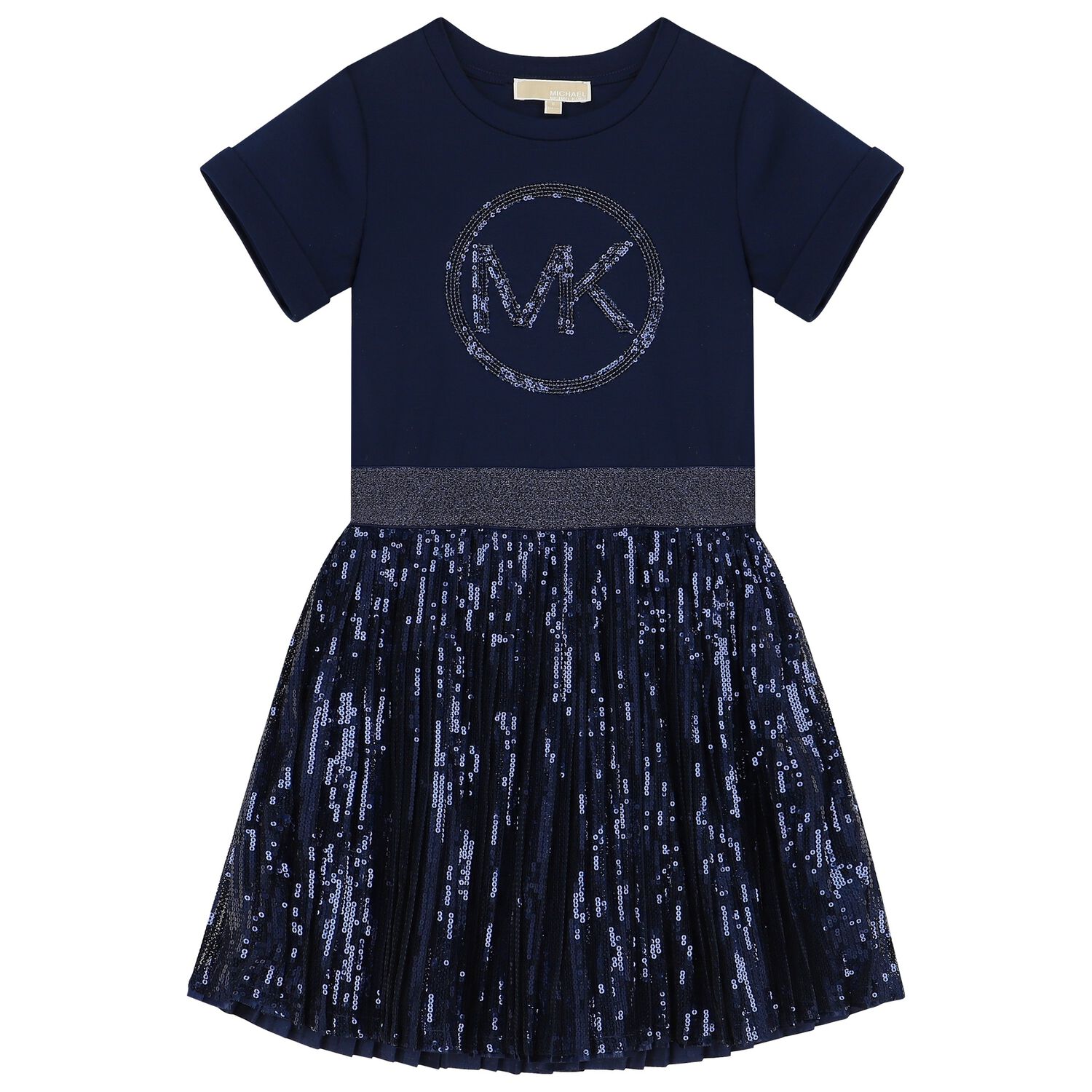 Girls Navy Blue Logo Sequin Dress, 1, hi-res