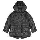 Girls Black Quilted Puffer Jacket, 1, hi-res