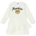 Girls Ivory Teddy Bear Logo Dress, 2, hi-res