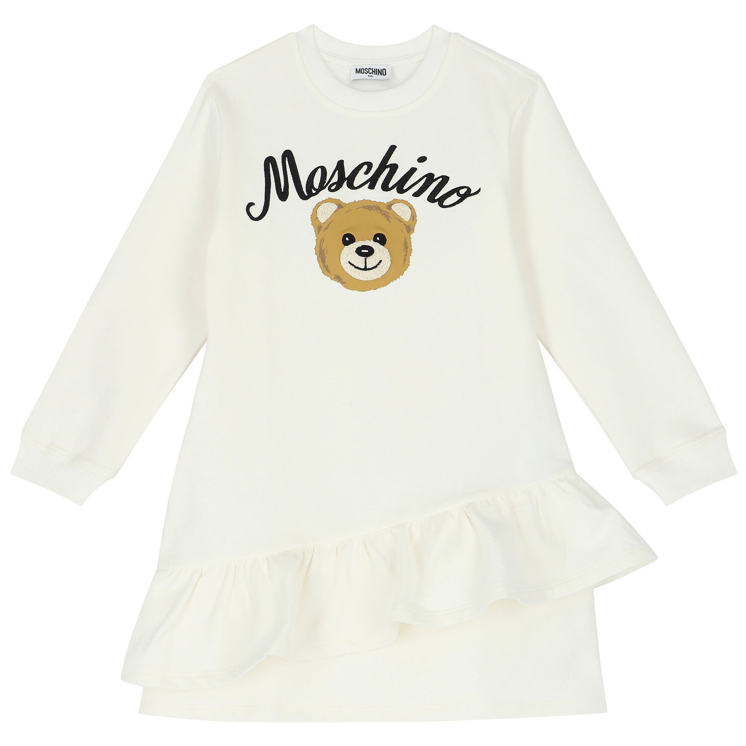 Girls Ivory Teddy Bear Logo Dress, 2, hi-res