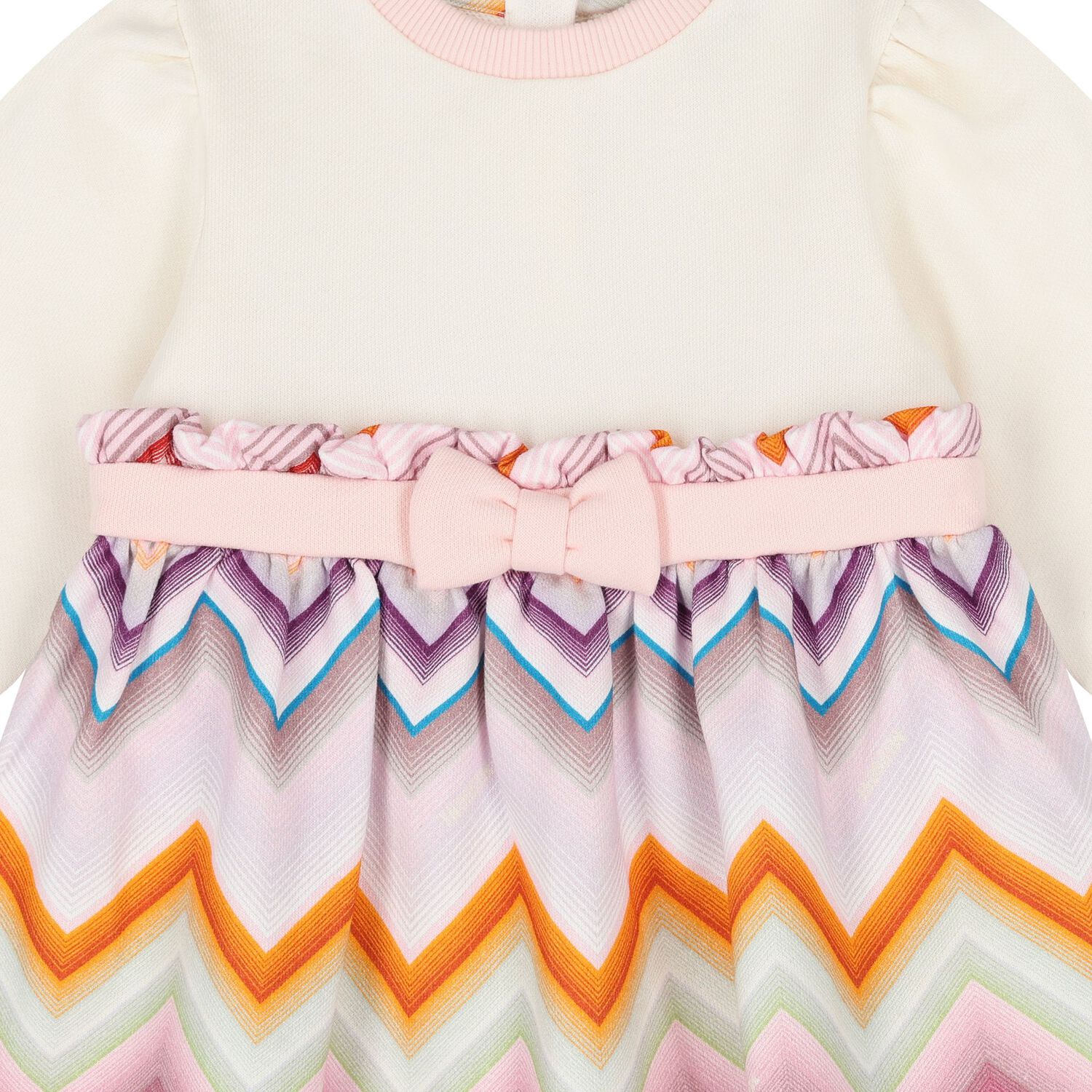 Younger Girls Ivory & Pink Zig Zag Dress, 1, hi-res